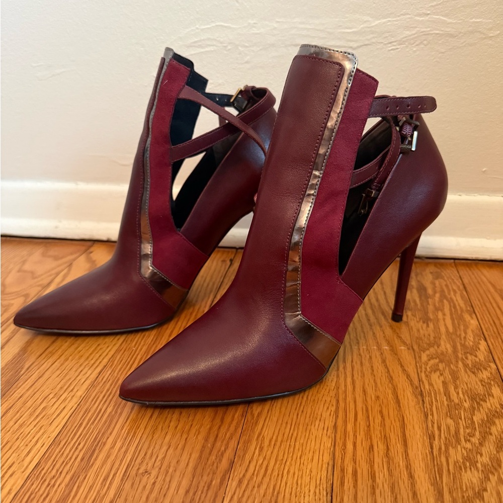 Kenneth Cole Burgundy and Silver Heeled Booties